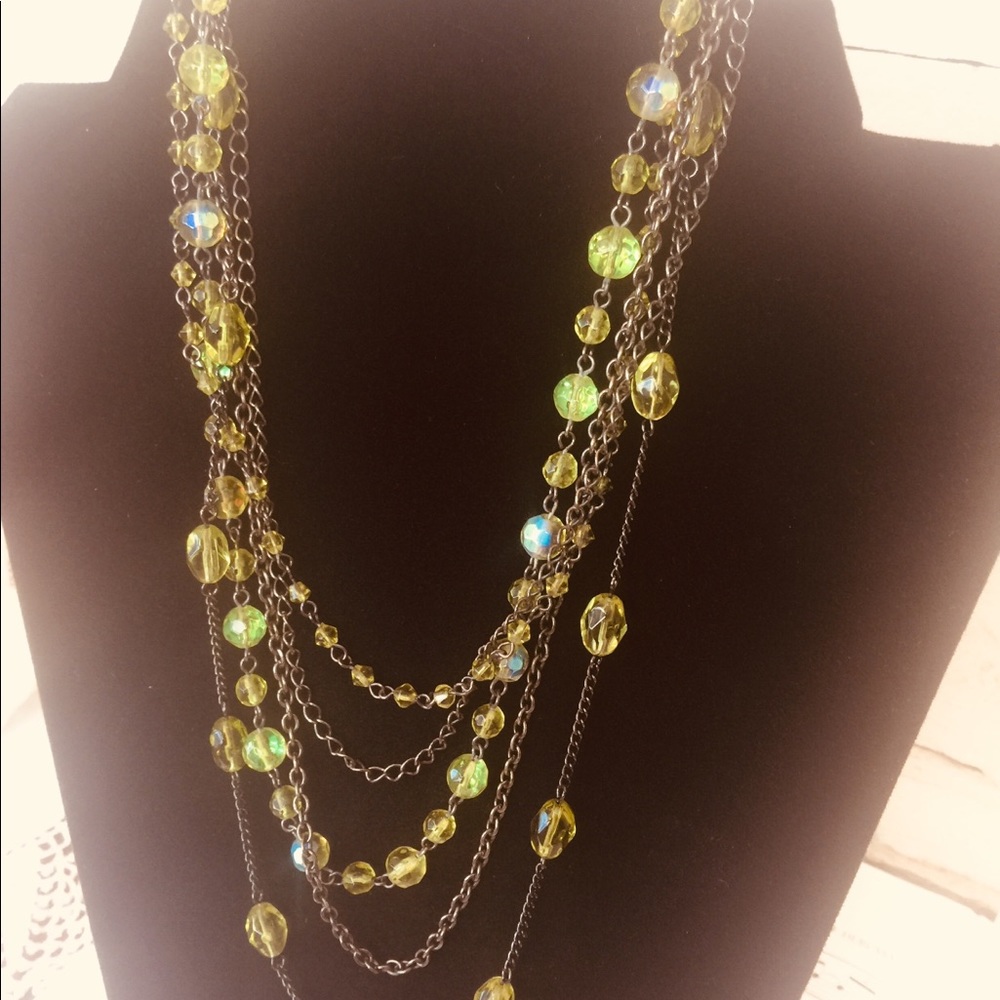 Vintage Multi Strand Gold/Green Bead Necklace